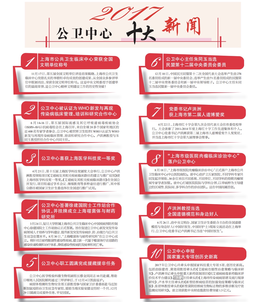 公卫中心2017年度“十大新闻”出炉